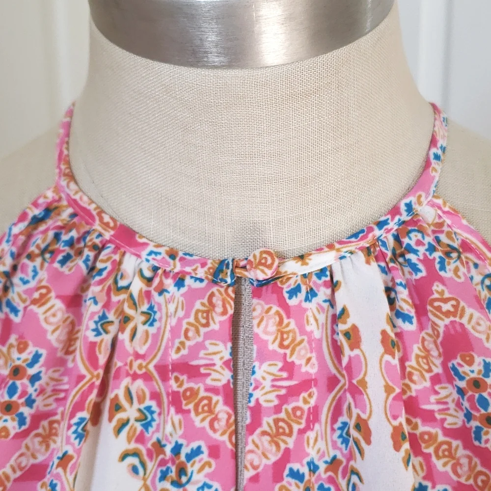 Cremieux Pink Teal Mustard Halter Neck A-Line Top XS - Picture 9 of 13
